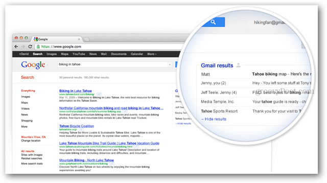 תוצאות של Gmail בחיפוש בגוגל