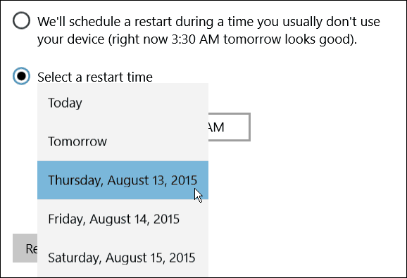קבעו את יום ההפעלה מחדש של Windows 10