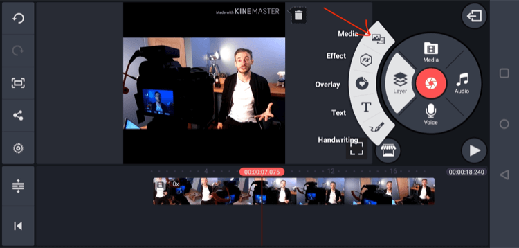 בורר אפשרות מדיה תחת שכבות באפליקציית KineMaster לנייד