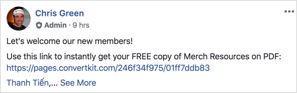 פוסט קבוצתי זה בפייסבוק מברך את החברים החדשים ומזכיר להם להוריד קובץ PDF בחינם.