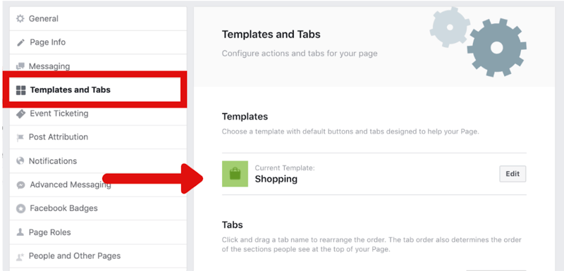 כיצד לשנות את דף הפייסבוק לתבנית קניות בהגדרות