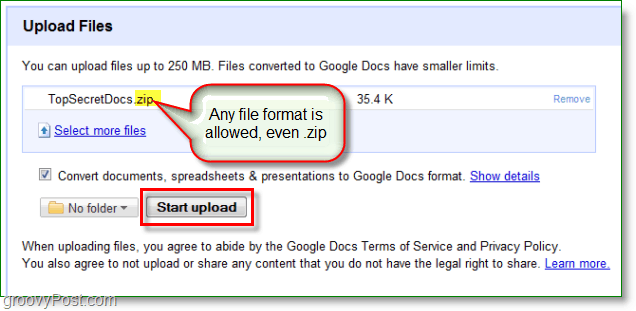 צילום מסך של Google Docs - העלה מיקוד