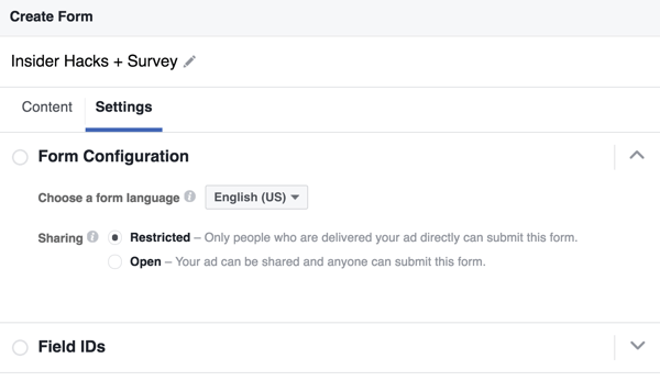 אתה יכול לבחור שפה לטופס ההובלה שלך בפייסבוק.