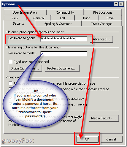 הצפן מסמכי Office 2003