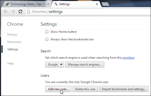 הוסף משתמש חדש ל- Chrome