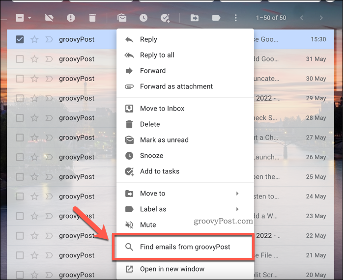 Gmail מצא אימיילים מתוך אפשרויות