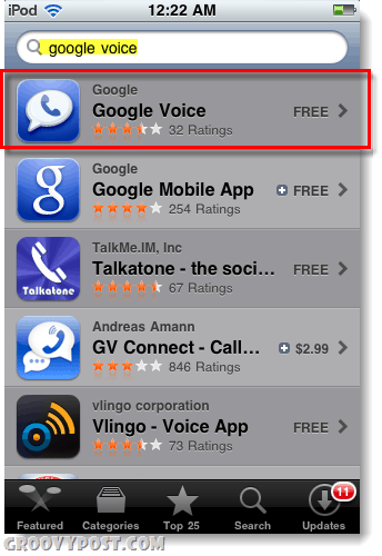 Google Voice בחנות האפליקציות עבור ipod או ipad
