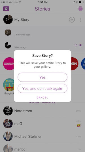 שמור את סיפור ה- snapchat בטלפון שלך