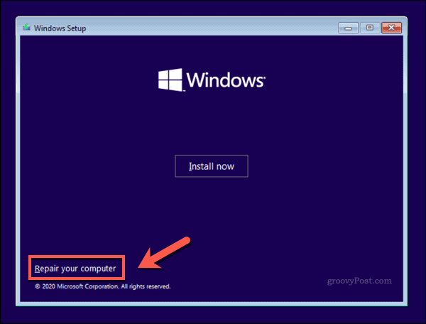 מסך ההתקנה של Windows 10