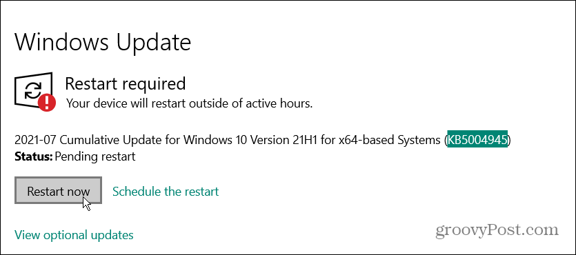 הפעל מחדש את עדכון החירום של Windows 10