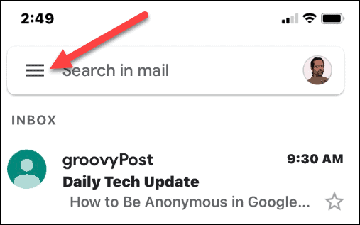 תפריט ההגדרות של Gmail