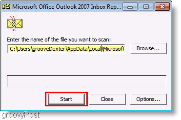 צילום מסך - קובץ תיקון ScanPST של Outlook 2007