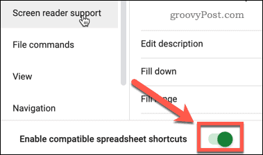 קיצורי מקשים google sheets