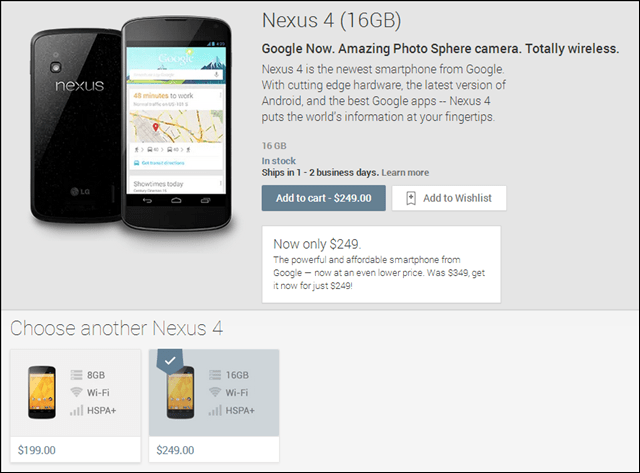 גוגל הנחות Nexus 4 Smartphone אנדרואיד ל- 199 דולר