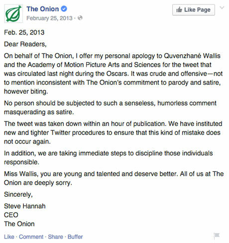 ההודעה בפייסבוק על התנצלות הבצל