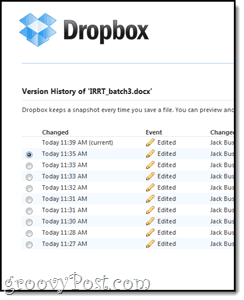 גרסאות גיבוי של Dropbox