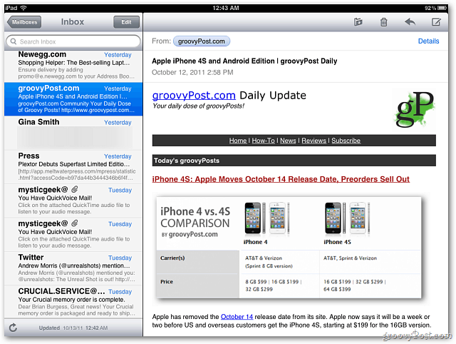 תיבת הדואר הנכנס של iOS 5