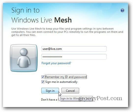 כניסה ל- Windows Live
