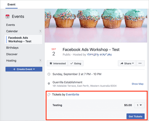 כך ייראה לך עמוד האירוע בפייסבוק כמנהל.