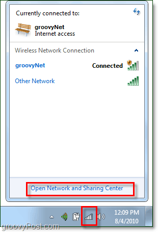 ניהול רשתות ממגש המערכת של Windows 7