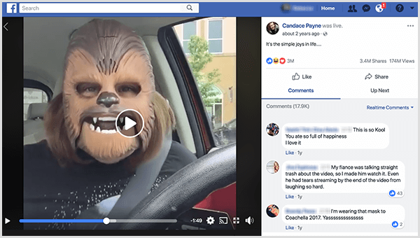 קנדיס פיין עלה לאוויר בפייסבוק במסכת Chewbacca ממגרש החניה של קוהל. בזמן שצילום המסך הזה צולם בסרטון שלה 3.4 מיליון שיתופים ו -174 מיליון צפיות.
