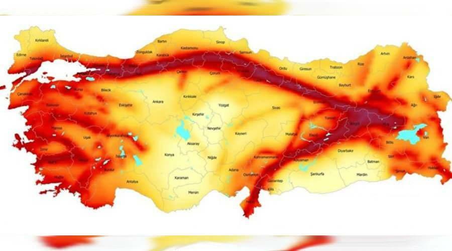 מפת רעידת האדמה בטורקיה