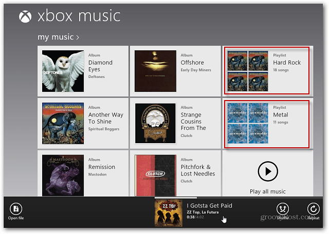 רשימת השמעה המוצגת ב- Xbox Music