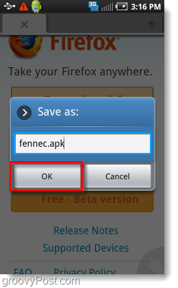 מתקין fennec.apk firefox beta 4 אנדרואיד
