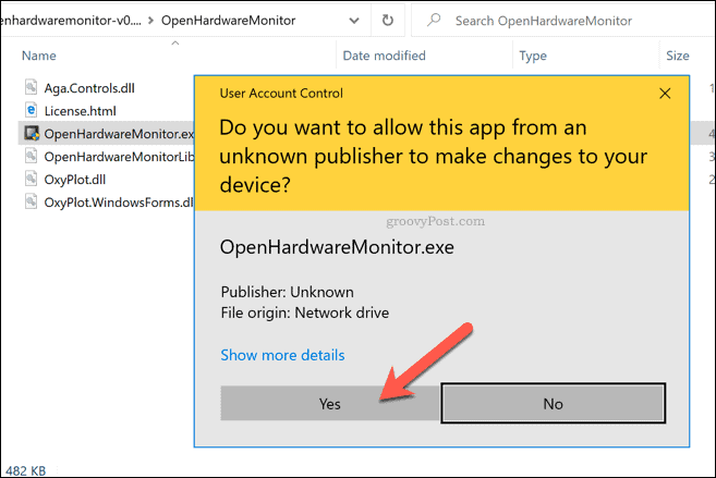 אזהרת Windows 10 UAC עבור צג חומרה פתוח