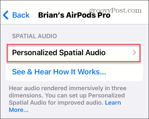 השתמש באודיו מרחבי ב-Apple AirPods