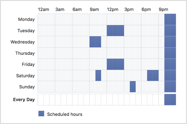 לחץ על לוח הזמנים כדי לבחור מתי תופיע מודעת הפייסבוק שלך.