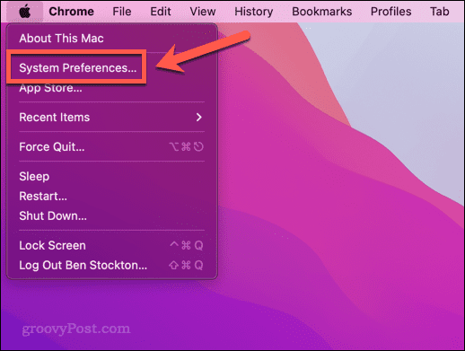 פתח את תפריט העדפות המערכת ב-Mac