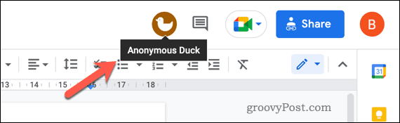 משתמש אנונימי לדוגמה במסמך Google Docs.