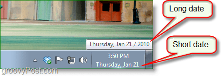 צילום מסך של Windows 7 - תאריך ארוך לעומת תאריך קצר
