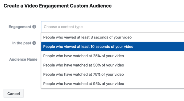כיצד לקדם את האירוע החי שלך בפייסבוק, שלב 9, ליצור קמפיין למעורבות וידאו של אנשים שצפו לפחות 10 שניות מהסרטון שלך