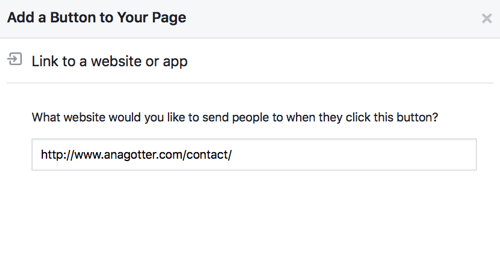 סיים את הגדרת כפתור ה- CTA שלך בפייסבוק עם קישורים או פרטי קשר כדי שיהיה פונקציונלי לחלוטין.
