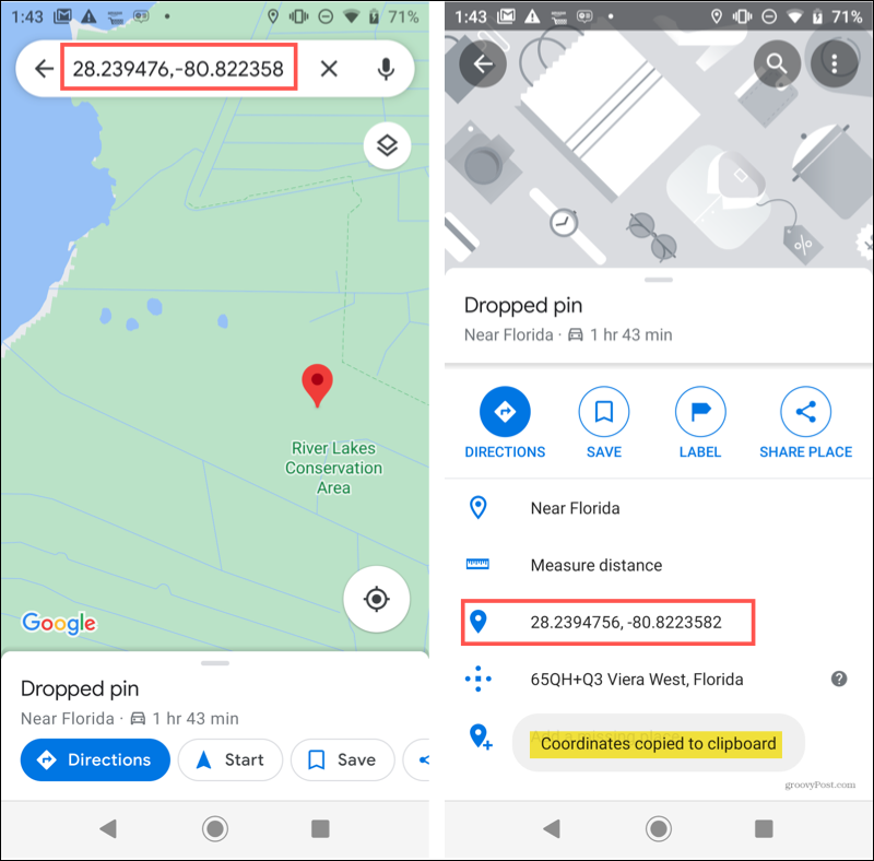אנדרואיד זרוק סיכה במפות Google