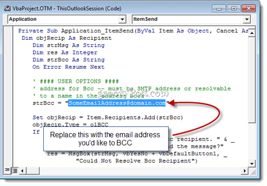 BCC אוטומטי עם Outlook 2010