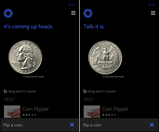 Cortana הפוך מטבע
