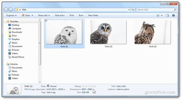 תמונות בגודל שינוי גלריית התמונות של Windows