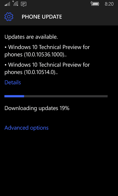 עדכוני טלפון של Windows 10