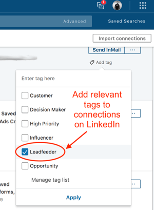 תיוג אנשי קשר ב- LinkedIn Sales Navigator.