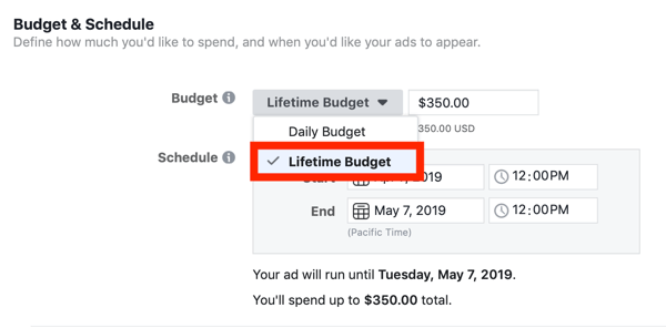 טיפים להורדת עלויות המודעות שלך בפייסבוק, אפשרות להגדיר את תקציב הקמפיין לתקציב לכל החיים