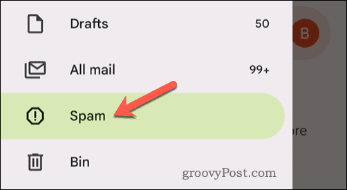 פתח את תיקיית הספאם של Gmail באפליקציה לנייד