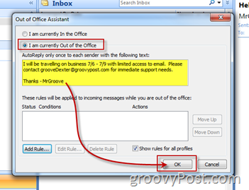 הפעל הפעל את Microsoft Outlook Out of Office Assistant לתשובה אוטומטית