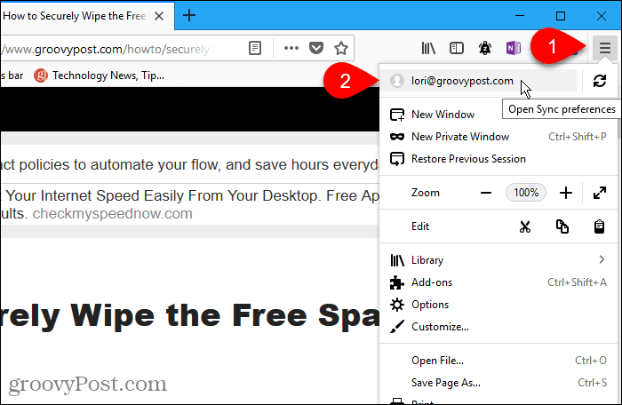 פתח את העדפות הסנכרון ב- Firefox עבור Windows