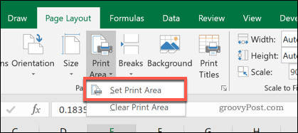 הגדרת אזור הדפסה של Excel
