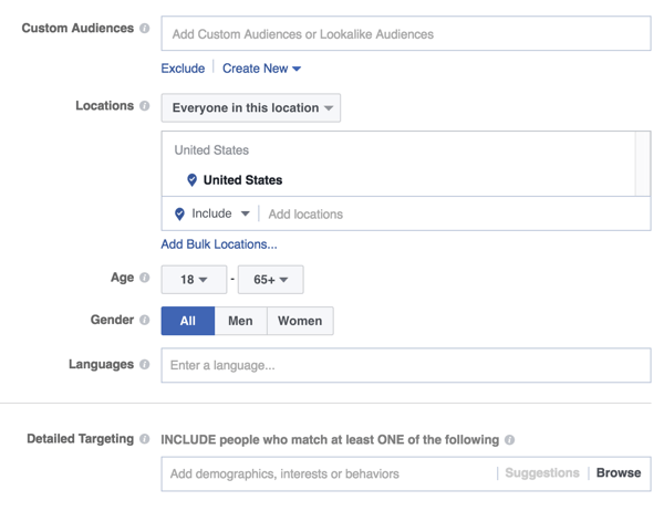 אפשרויות מיקוד לקהל מודעות בפייסבוק