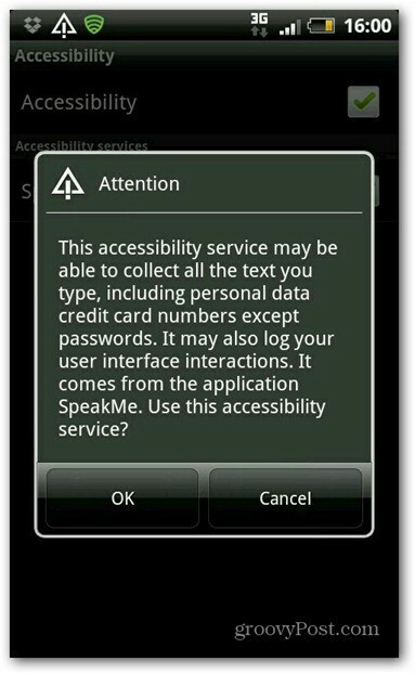 הפעלת נגישות SpeakMe for Android