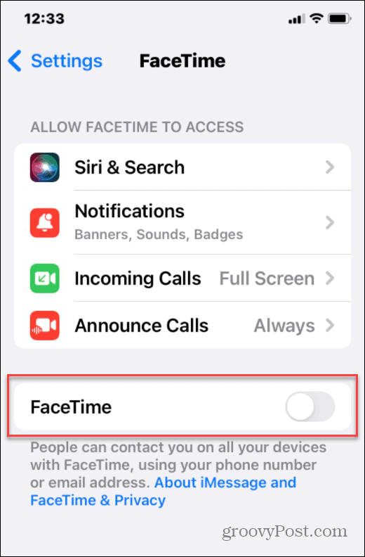 כבה את ה-iPhone Facetime